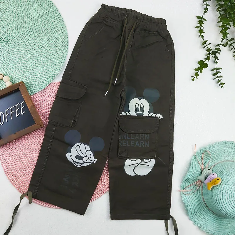 شلوار کارگو کتان یشمی دخترانه میکی 6 تا 12 سال کد 8892