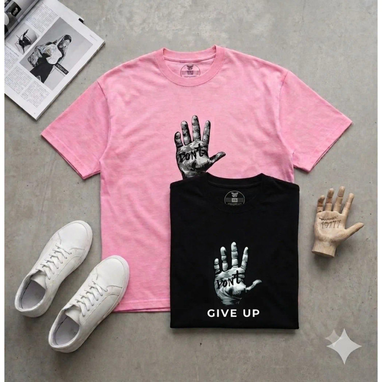 تیشرت نخ پنبه پسرانه و دخترانه طرح Don't Give up رنگ مشکی و صورتی
