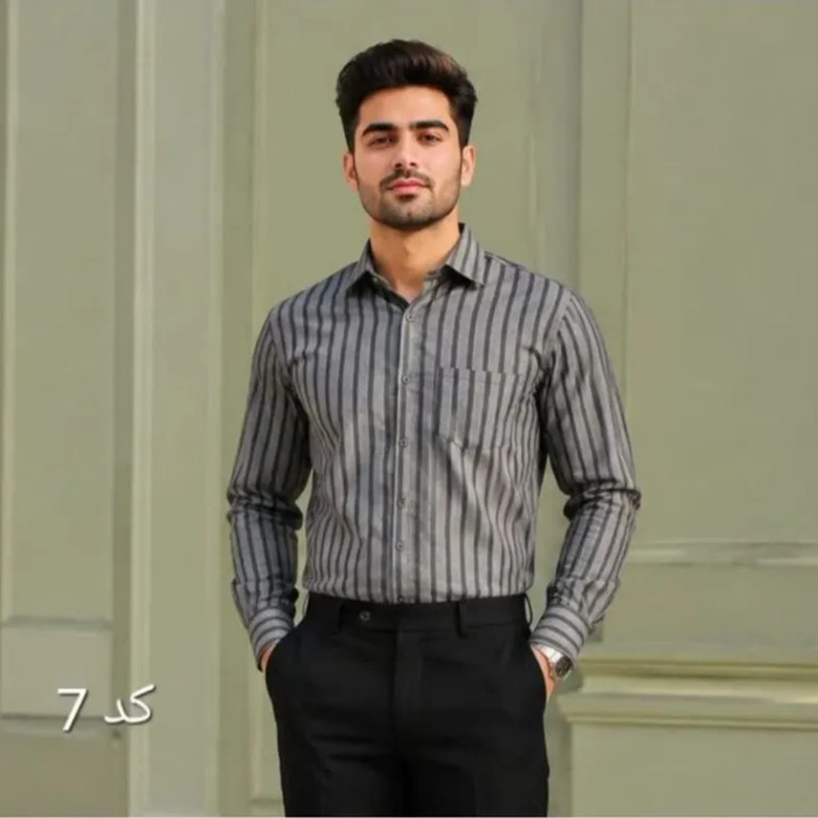 پیراهن مردانه راه راه آستین بلند اندامی پارچه بنگال سایز L تا 2XL