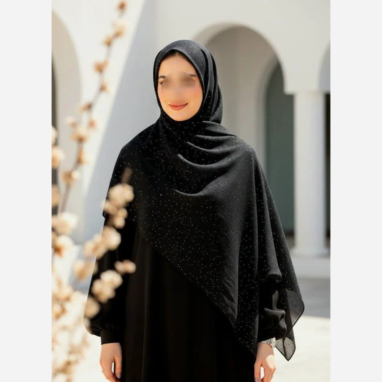 شال کرپ مشکی اکلیلی شیفون وارداتی سایز 70 در 198