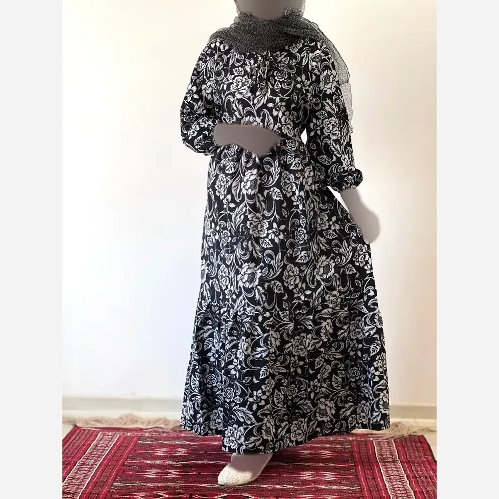 نمای 2 پیراهن ساحلی زنانه جنس فلور بوگاتی فری سایز قد 135