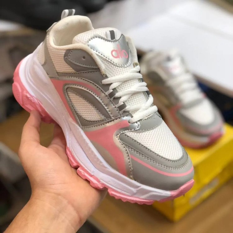کفش لژدار زنانه پارچه تنفسی زیره پیو طوسی صورتی