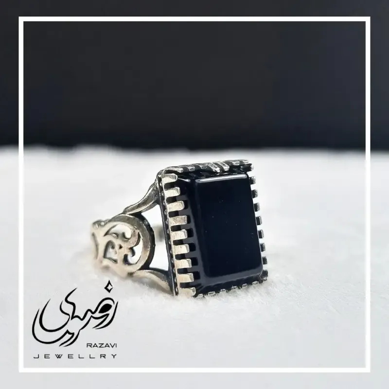انگشتر مردانه نقره روس با سنگ عقیق مشکی