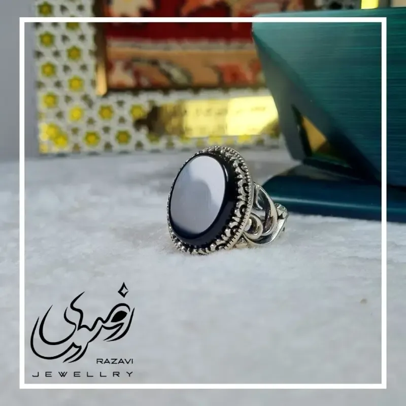 انگشتر مردانه آلیاژ نقره روس سنگ عقیق مشکی
