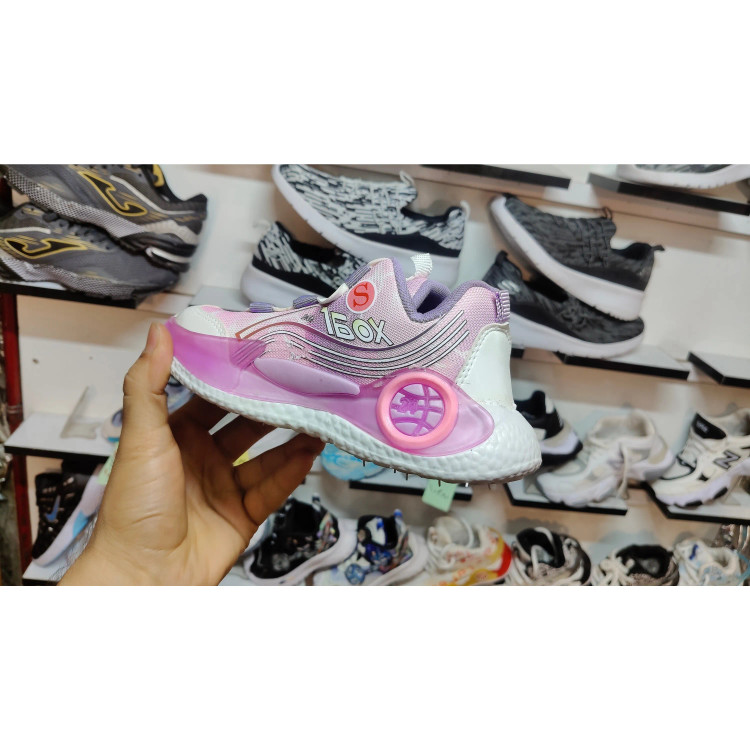 کفش اسپرت بچگانه بند پمپی دیسکی سفید صورتی دخترانه بچه گانه لژدار زیره پیو