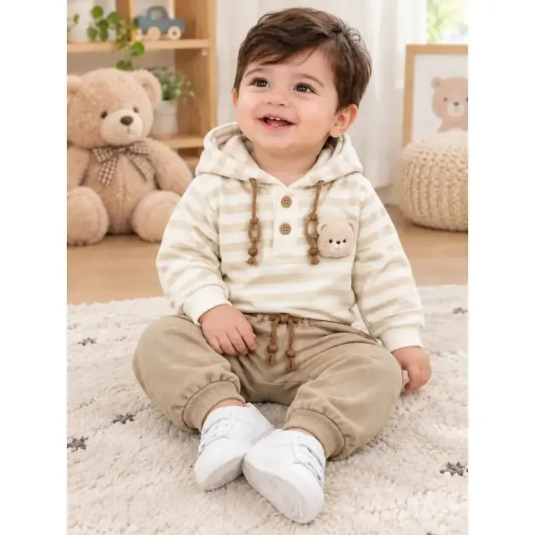 ست هودی شلوار پسرانه دورس توکرکی طرح خرسی راه راه