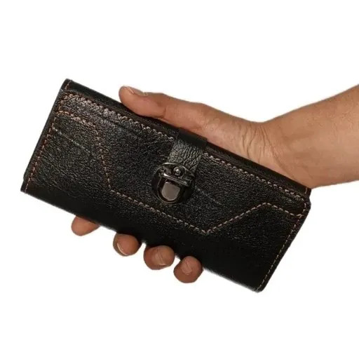 کیف پول موبایل سه لت دست دوز چرم مدل عطارد با قفل ناخنی